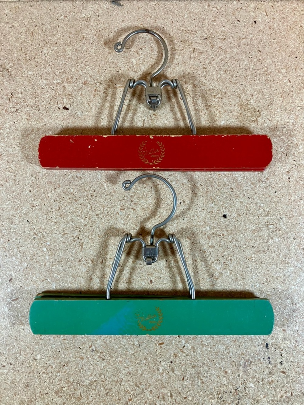 Lot 2 Vintage Walker Product Color Wooden Hanger Wire Clamp Pant Garment Hanger